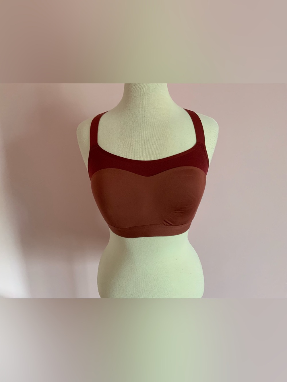 Brooks Two-Tone Seamless Support Bra in Burgundy and Rust